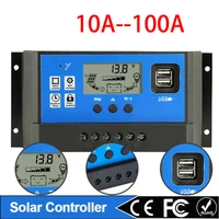Contrôleur de Charge solaire PWM 30A 40A 50A 60A 100A, double écran LCD USB 12V 24V, régulateur de chargeur de panneau de cellules solaires avec Charge 1