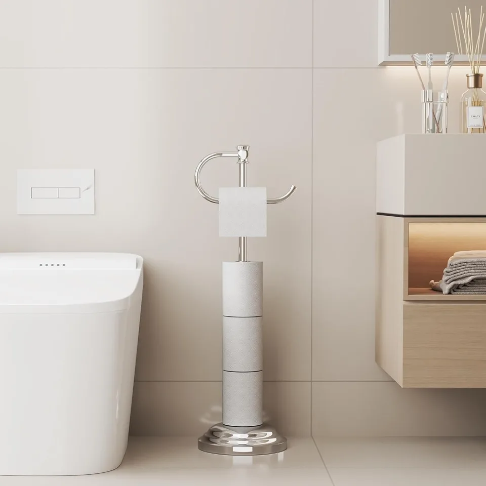 Freestanding Stainless Steel Toilet Paper Holder Stand