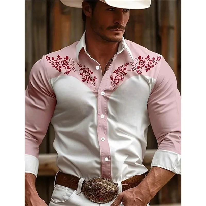 Men's long sleeved shirt, seasonal casual collar button up shirt, men's denim retro ethnic style breathable soft shirt