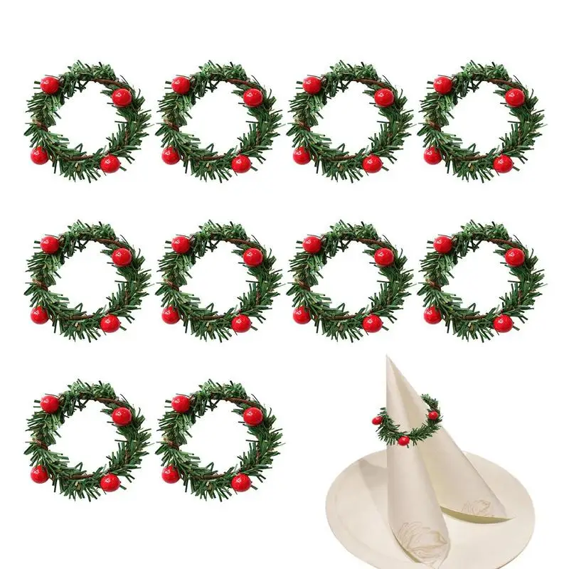 

Napkin Rings Set Of 10 Pine Needle Berries Christmas Thanksgiving Holiday Rustic Farmhouse Napkin Rings Holders