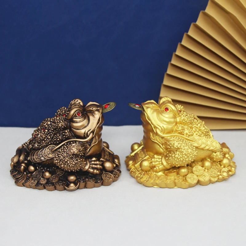 Golden Lucky Money Citrine Toad Frog Dragon Feng Shui Figurines