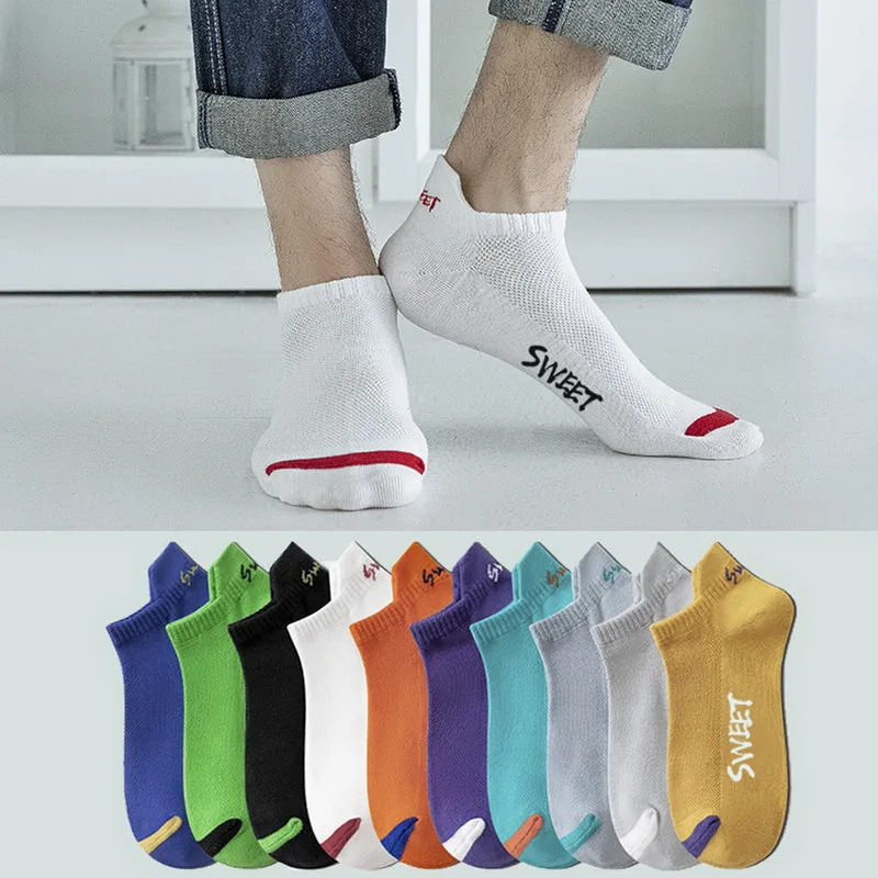 1 Pair Men's Short Socks Summer Fashion Solid Color Letter Ankle Socks