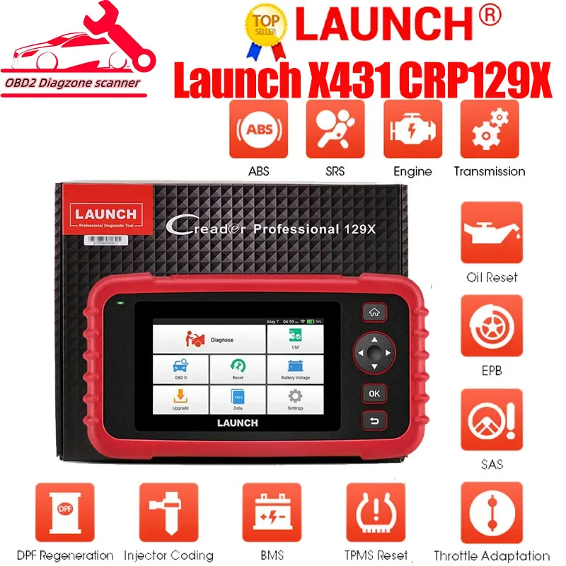 LAUNCH OBD2 Scanner CRP129X Scan Tool 8 Reset  Oil/EPB/TPMS/SAS/DPF/BMS/Throttle Reset,Injector Coding Diagnostic Tool ABS  SRS Engine Transmission Car