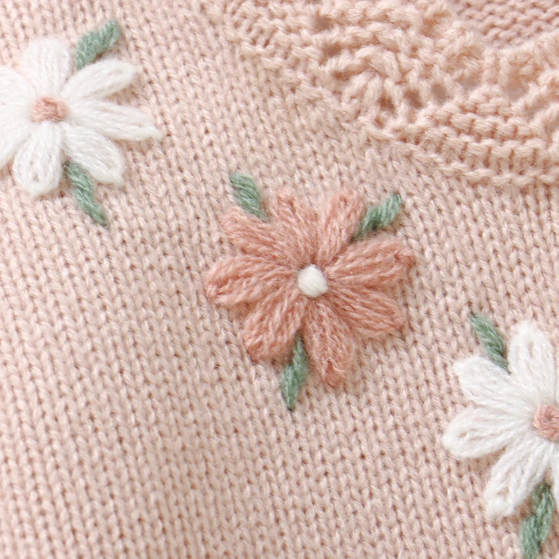 핑크  소녀 꽃무늬 스웨터 가디건 봄 가을 긴 소매  버튼 업 재킷 니트  겨울 외투 코트