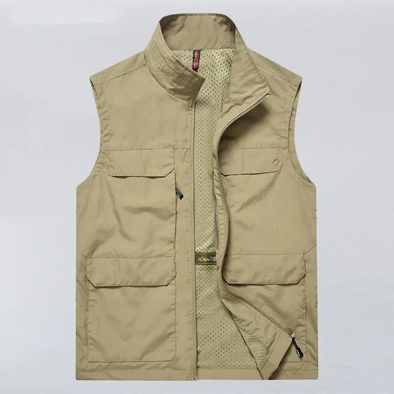 Large Size Men's Vest Windbreaker Man Sports Work Fishing Clothing Multi Pocket Hunting Sleeveless Jacket Tactical Climbing Coat