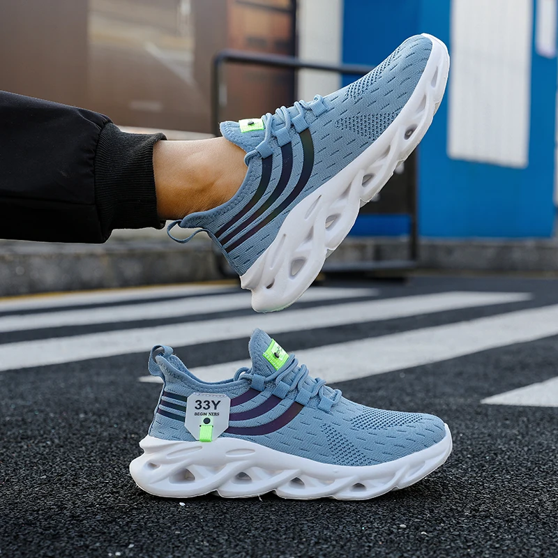 Summer Men's Thick Soled Mesh Sneakers Lightweight Outdoor Fashion Jogging Lace up Fitness Shoes Comfortable Tennis Hiking