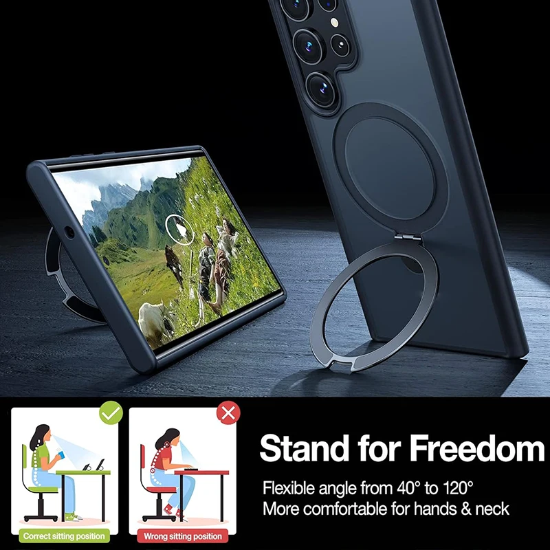 Magnetic Mobile Phone Case with Ring Kickstand for Samsung Galaxy S25 S24 Ultra S23 S22 Plus Mobile Cases Translucent Back Cover - 2