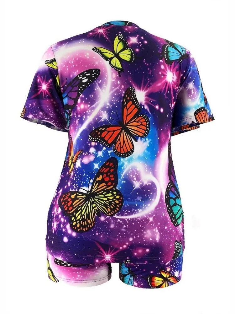 Wmstar Plus Size Two Piece Sets Wholesale Casual  Butterfly Print Fashion Short Sets  Short Sleeve Shorts Matching Sets Summer