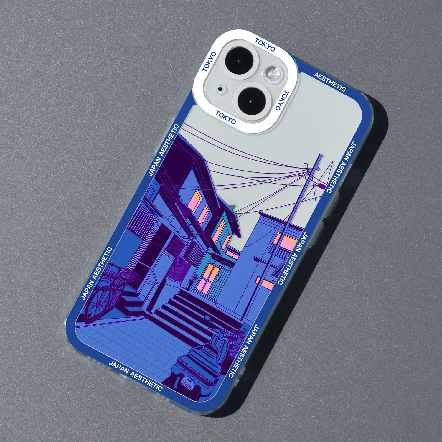 Japanese Anime Scenery Clear Phone Case with Cartoon Architecture Design