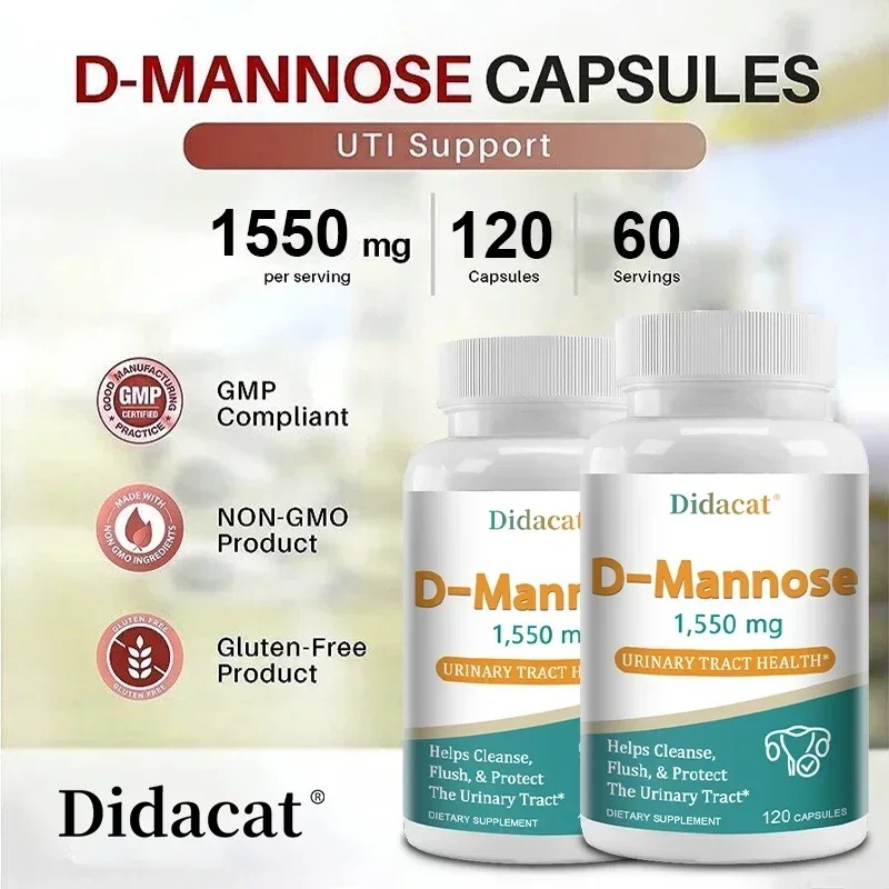 120 Capsules D-Mannose- D-Mannose Supplement for Healthy Urinary Tract, Urinary Tract Support, Unflavored, Gluten-Free, 1500 Mg