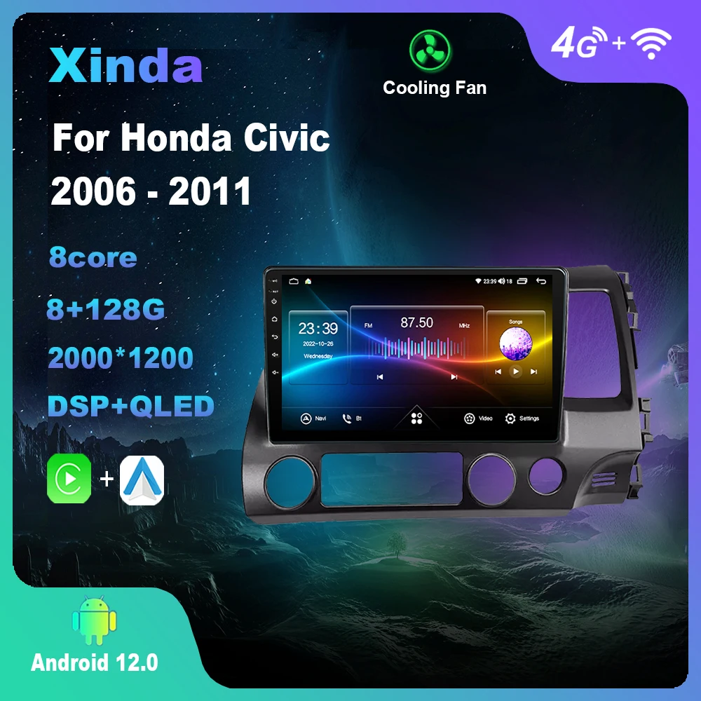 

9 Inch Android 12.0 For Honda Civic 2006-2011 Multimedia Player Auto Radio Bluetooth GPS Carplay 4G WiFi DSP