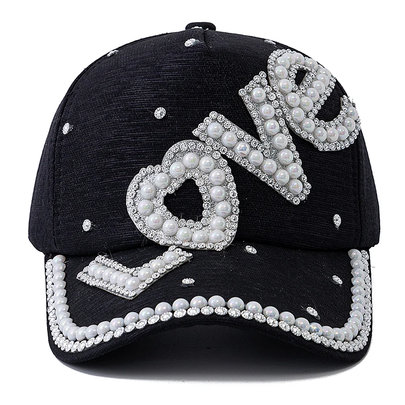 Hot Sale New Women Y2K Cap Baseball Cap Outside Women Shiny Pearl Love Letter Decoration Cap Female Trendy Hat