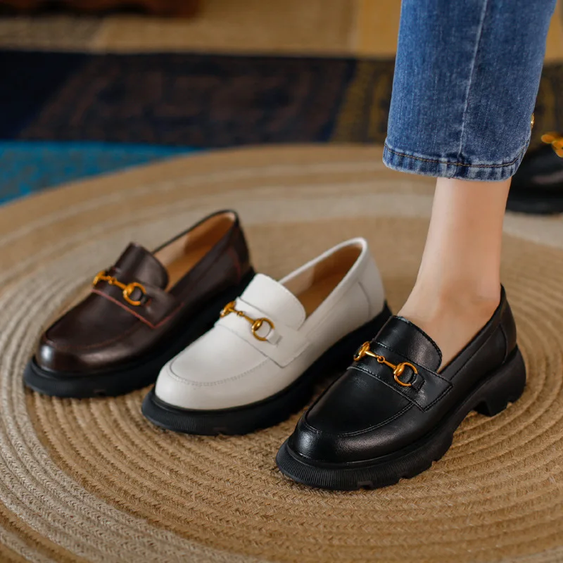 pequeños británicos de para mocasines de cuero con suela gruesa que combinan con todo, estilo de patio, primavera y otoño - AliExpress