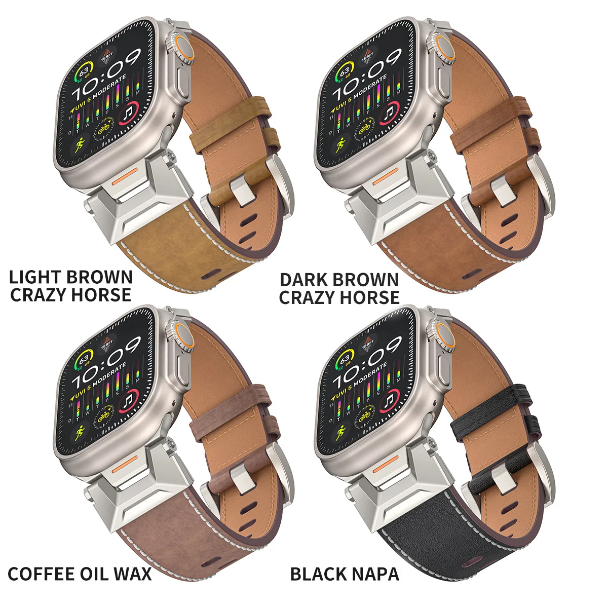 애플 워치 밴드용 쿨 메카 가죽 스트랩, 울트라 2 49mm 45 44 42mm, 코레아 팔찌, 아이워치 시리즈 9 8 7 6 5 4 Se 3