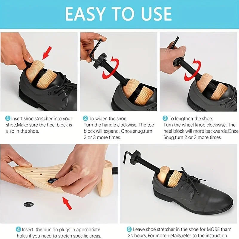 1Pc Woden Shoe Stretcher Women and Men's Shoe Widener Adjustable Wood Shoe Shaper Expander for Wide Feet Stretch Length & Width 6