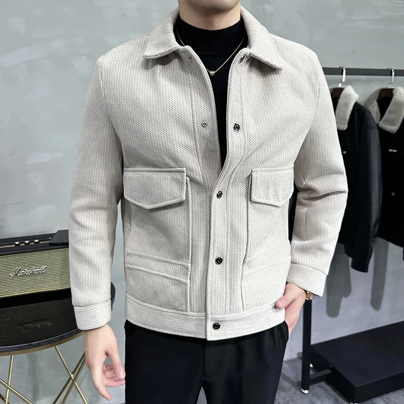

Winter Woolen Jackets Men Fashion Casual Business Overcoat Social Streetwear Wool Blends Coats windbreaker men clothing 2023