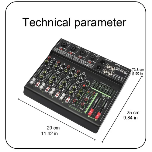 LOMEHO 4 채널 마이크 입력 오디오 믹서, 7 밴드 EQ 16 DSP 이펙트, 블루투스 믹싱 콘솔, 48V USB 재생, 레코드 사운드 테이블 AM-UT4 6
