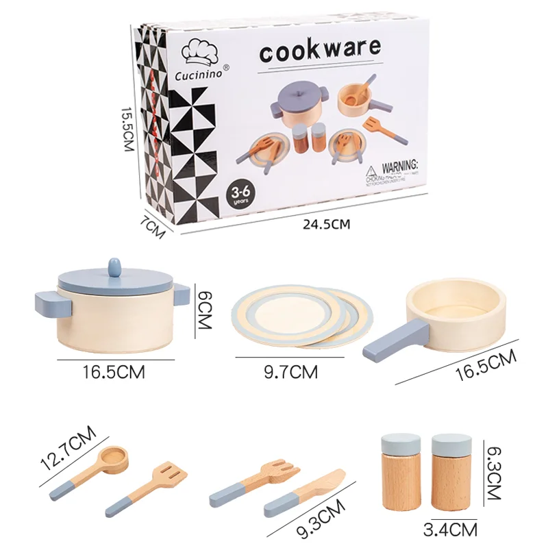 Wooden children's simulation kitchen toys, early education educational toys, simulation pots and pans, food, role-play chef 6