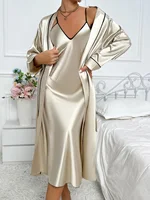 Women's Luxury Silk Pajamas Set Long Sleeve Robe Comfortable Loose Slip Skirt Women's Pajamas Two Piece Set 3