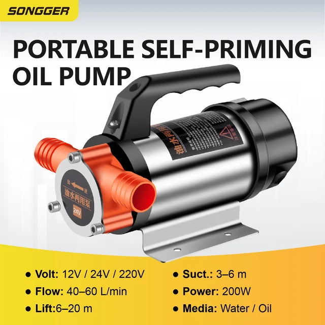 Pompe Électrique DC 12V 24V 48V 220V pour Huile et Eau Portable Haute Puissance Usage Industriel ou Véhicule Pompe Diesel avec Poignée 1