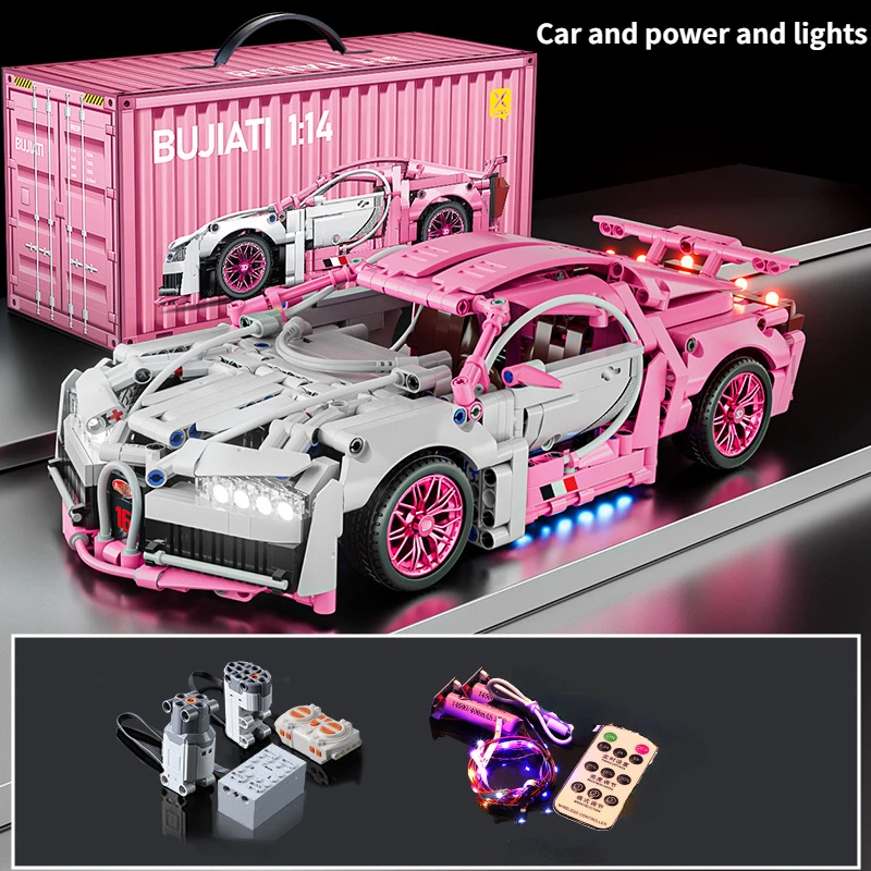 كتل بناء وردية من طراز RC Tech Racing Roadster بمق...