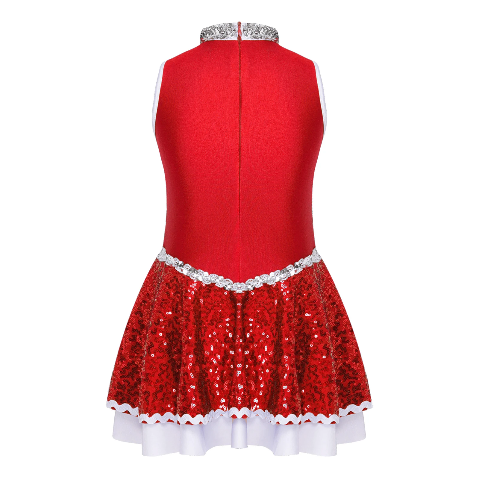 Kids Girls Cheerleading Uniform Schoolgirl Dance Costume Sleeveless Shiny Sequins Dance Dress Cheer Figure Skating Ballet Dress
