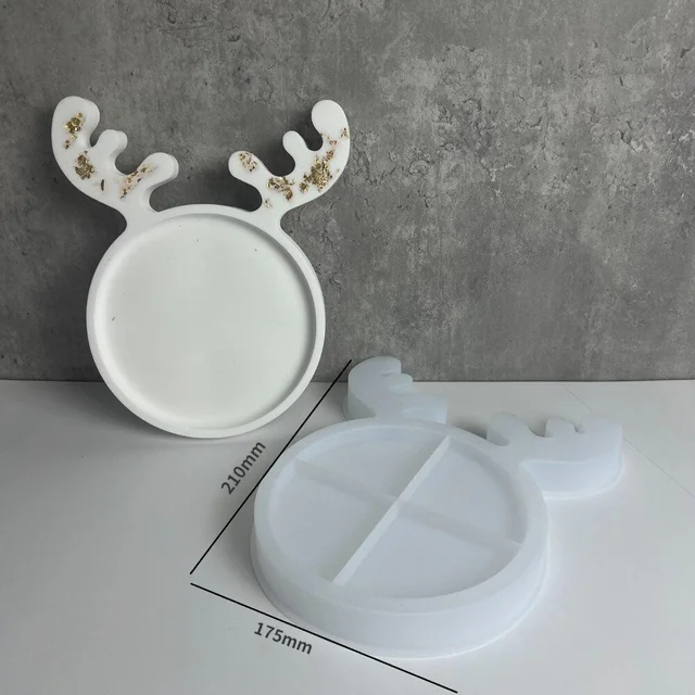 DIY Crafts Christmas Cat Elk Antlers Shaped Tray Silicone Molds Handmade Christmas Jewelry Tools Pottery Mould Home Decor 6