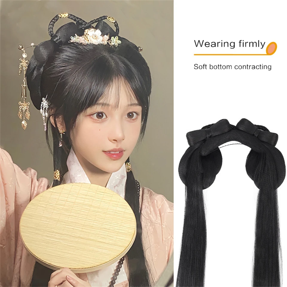 Aosi synthetische chinesische traditionelle Retro schwarze Haare Chignon gefälschte Hanfu Haar Brötchen Pad hohe alte Prinzessin TV Cosplay Perücke