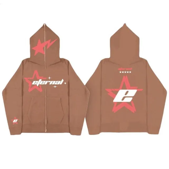 

Men Star Letter Printed Hoodies Y2K Autumn High Street Long Sleeve Hooded Sweatshirt Female Harajuku Hip-hop Zipper Jacket Coats