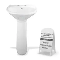 16" Compact White Pedestal Bathroom Sink with Overflow Heavy Duty Grade A Vitreous China Construction Easy Installation Vintage 1