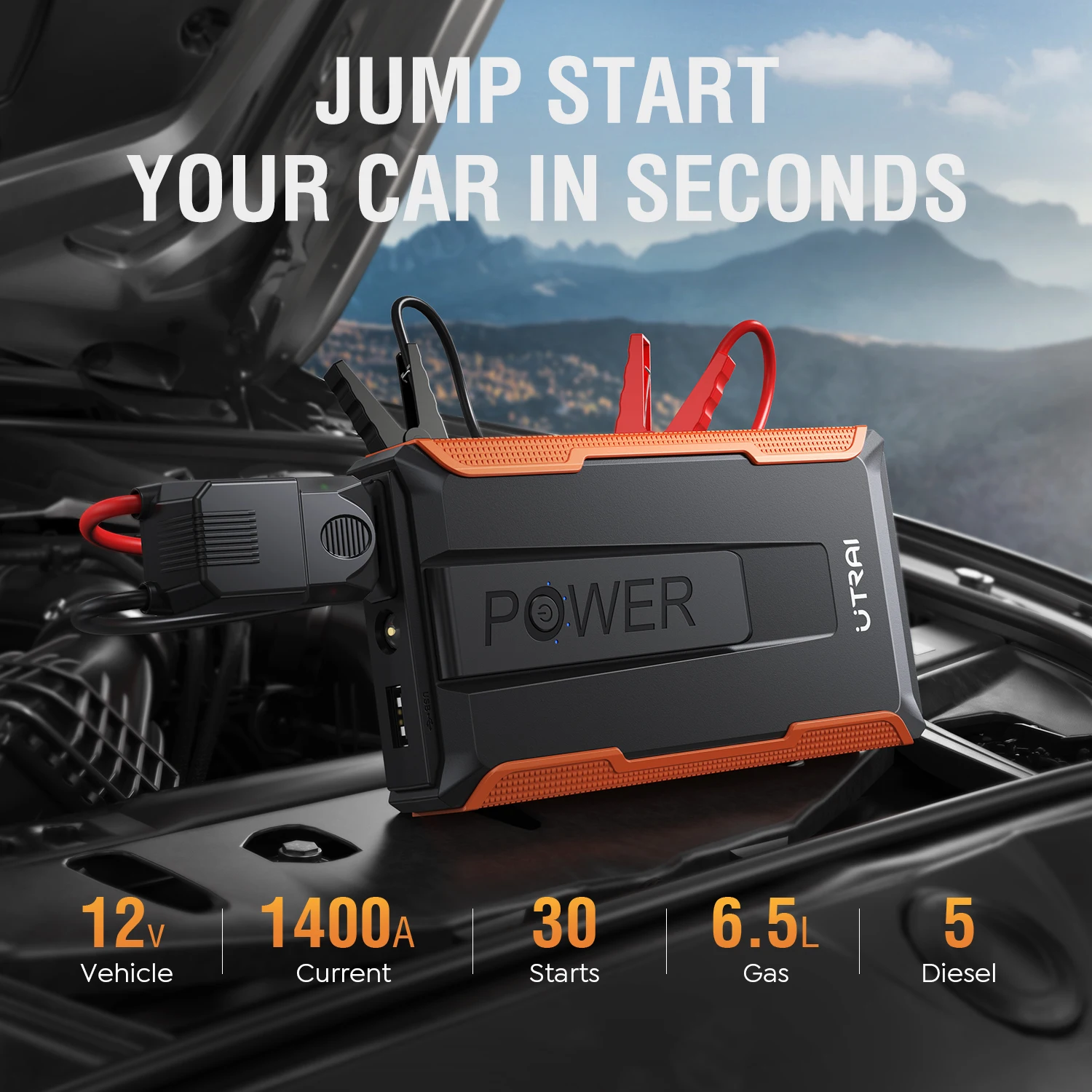 UTRAI Auto Jump Starter 1400A Portable Power Bank Car Jump Starter Battery Car Emergency Booster Starting Device