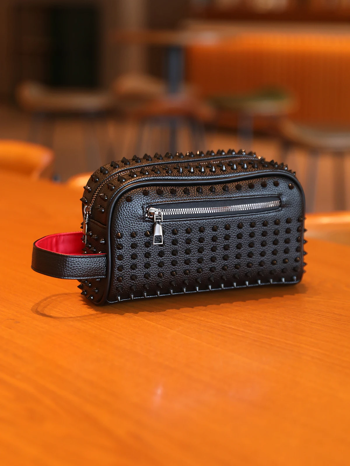 Stylish PU Leather Handbag for Women & Men, Lightweight Zipper Phone Bag, Casual Rivet Decorated Evening Party Clutch - 3