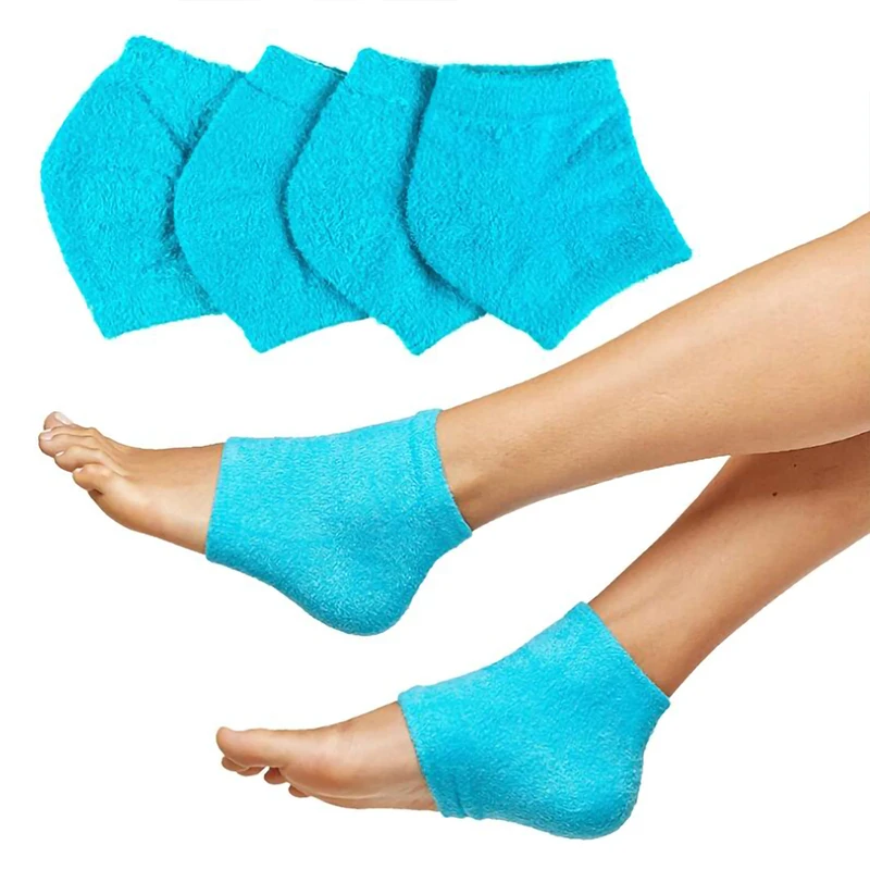 2Pcs Moisturizing Gel Heel Socks Fuzzy Toeless Spa Sock for Foot Care