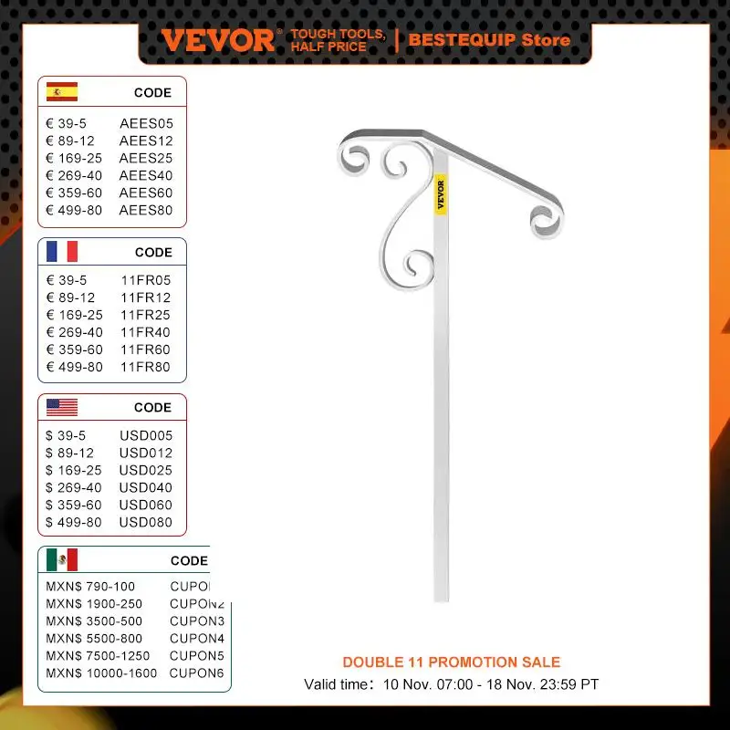 VEVOR Handrails 1-2 Steps Outdoor Stair Railing grabbing railroad Single Post Wrought Iron Handrail Flower Design Porch Railings