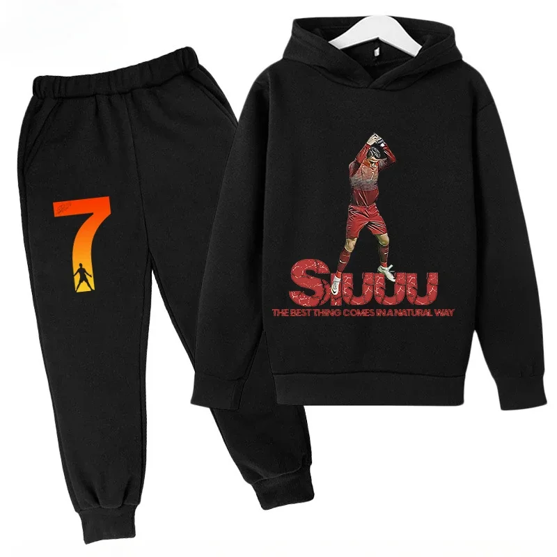 thumbnail image 1 of Conjunto de sudadera y pantalones deportivos para niños, conjunto de 2 piezas para niños y niñas, ropa para niños con estampado de avatar de Ronaldo, 1 of 4