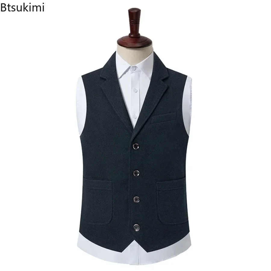Spring Autumn Vests for Men Casual Vest Jacket Wool V-neck Slim Solid Waistcoat Fashion Versatile Suit Vest Men's Clothes