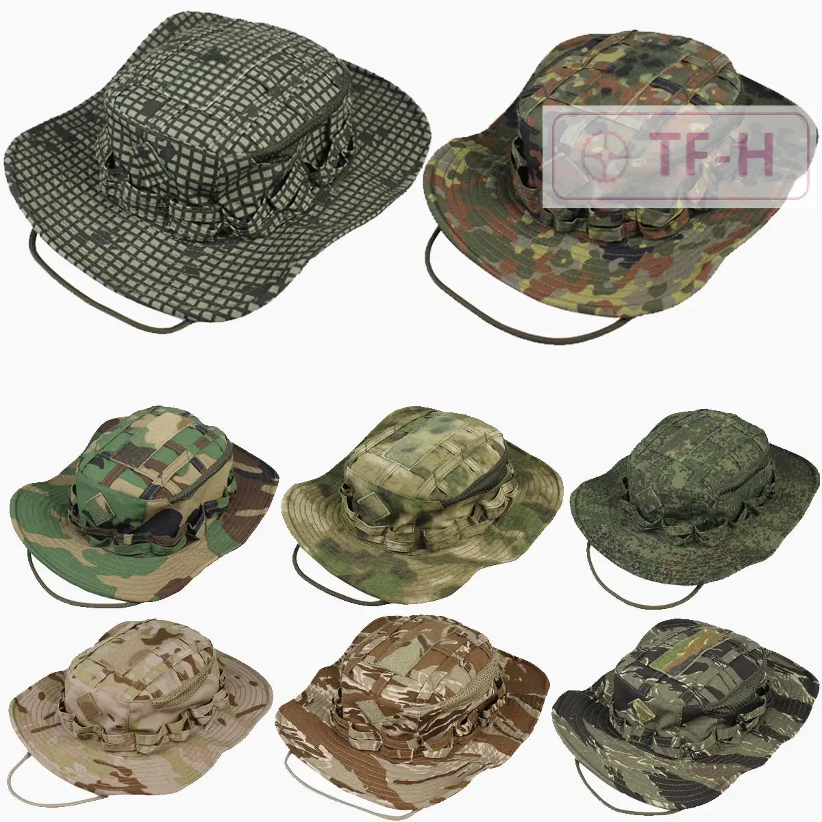 Cappello Boonie Mimetico a Tesa Larga per Uomo e Donna, Cappello da Sole Regolabile per Caccia, Escursionismo, Pesca, Protezione Solare Sportiva