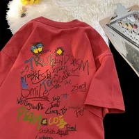 Loose Fit Men's ort Sve T-irt round Ne fiti Print Casual Top for Summer Youth Faion Qui Dry Heat Transfer