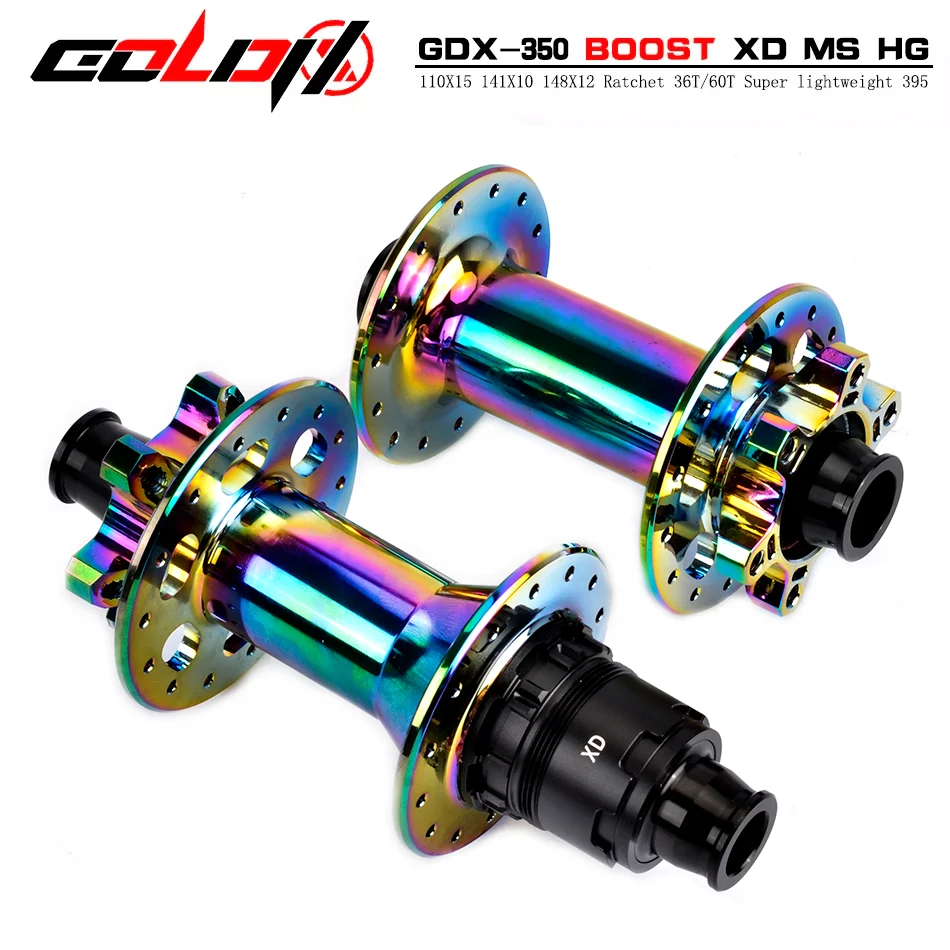 

GOLDIX M350 Bicycle Hub Rainbow Color 36T Ratchet System BOOST 148mm 28/32H 6-Bolt Thru Axle HG/XD/MS Hub Body for Mountain Bike