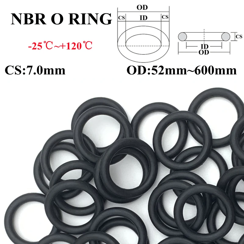

10pcs Black O Ring Gasket CS 7mm ID52mm ~ 200mm NBR Automobile Nitrile Rubber Round O Type Corrosion Oil Resistant Seal Washer
