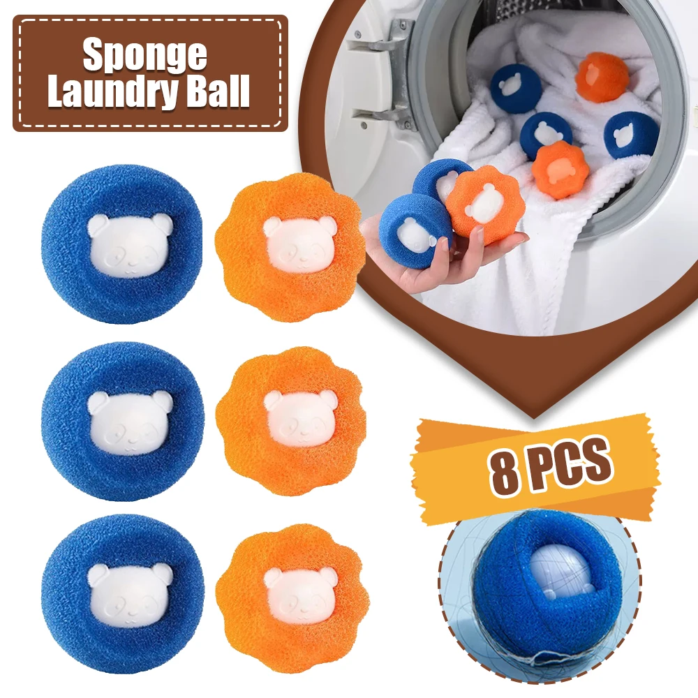 Laundry Ball 4/6/8pcs Sponge Laundry Ball Kit for Washing Machine Reusable Pet Hair Remover Balls Home Cleaning Lint Fuzz Fiber Collector