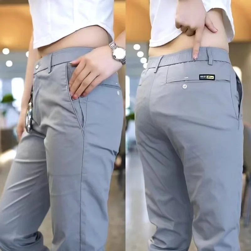 Ice Silk Men's Golf Men's Midweight Casual Pants Sports Pants Simple Design Khaki Black Slim Straight Leg Stretch Casual Trouse