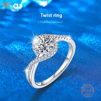 S925 Silver Twist Arm Ring 1 Carat D Moissanite for Women Pass Diamond Test High Jewelry Wedding Cocktail Party Engagement Band