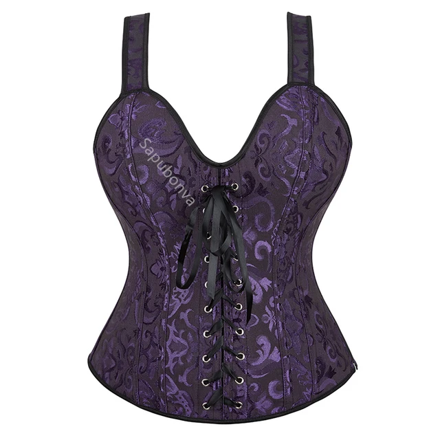 Purple Corset Top With Straps Sexy Bustier Zipper Brocade Vest Lingerie  Plus Size Gothic Overbust Corselet For Women Outfit - AliExpress