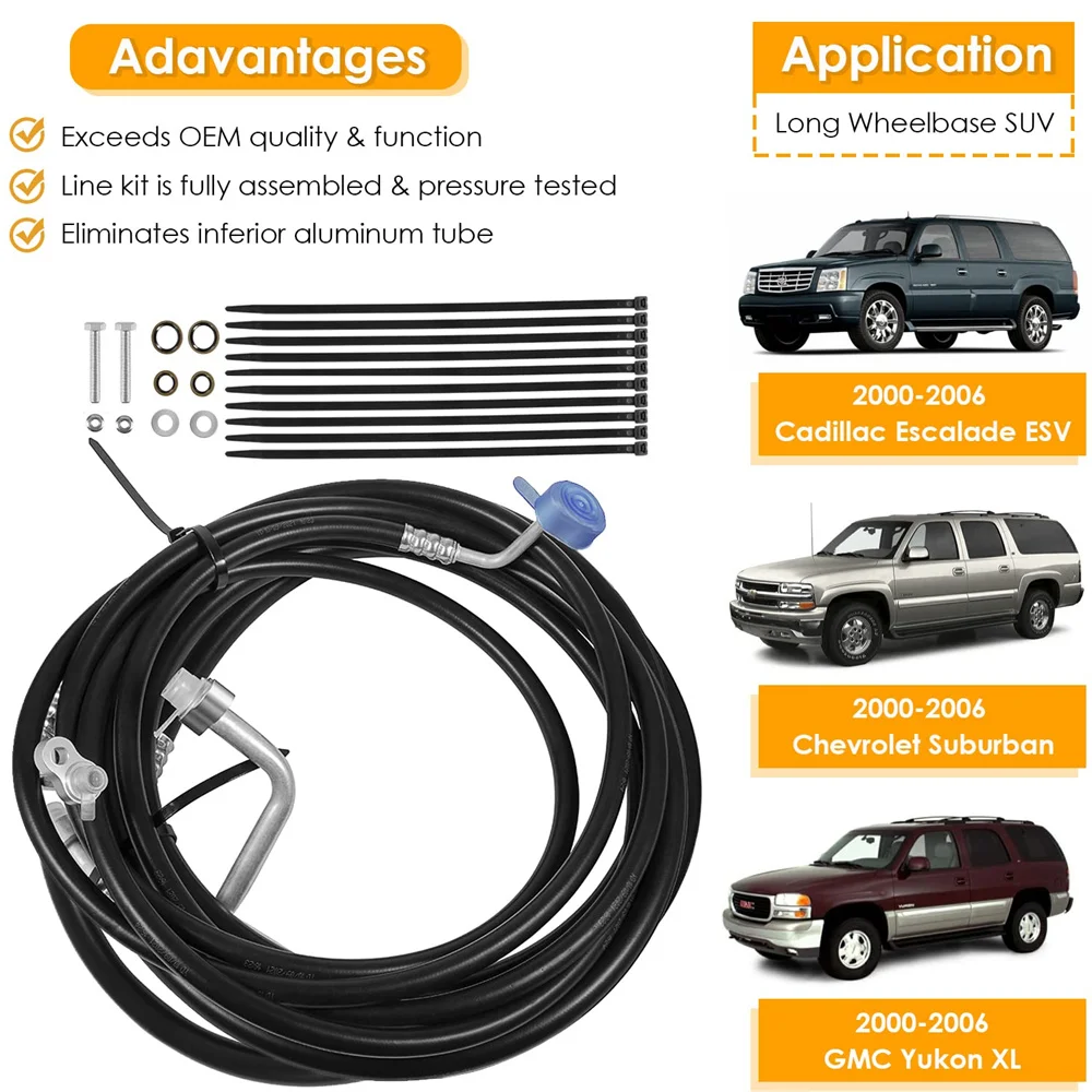 

SUB6050 Rear A/C Line Kit, Rear Auxiliary AC Hoses Set for Cadillac Escalade ESV Chevrolet Suburban GMC Yukon XL 2000-2006 Black