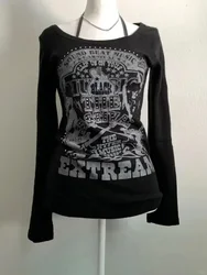 Vintage Gothic Black Women's Punk Graphic Long Sleeve T-Shirt - Streetwear Style - S (554 Black 1)