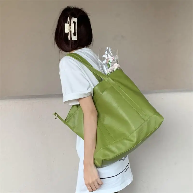 

Simple Large Capacity Women Green Shoulder Bag Soft PU Leather Female Girls Underarm Bags Fashion Ladies Handbags Casual Tote