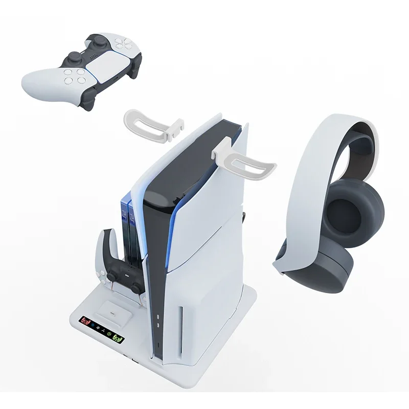HBP-537 for PS5 Slim host multifunctional heat dissipation with disc storage headphone rack for PS5 handle dual seat charging