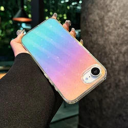 Colorful Rainbow Gradient Glitter Shockproof Phone Case - Clear Bling Grid Pattern Cover for iPhone 17 Pro (Glitter)
