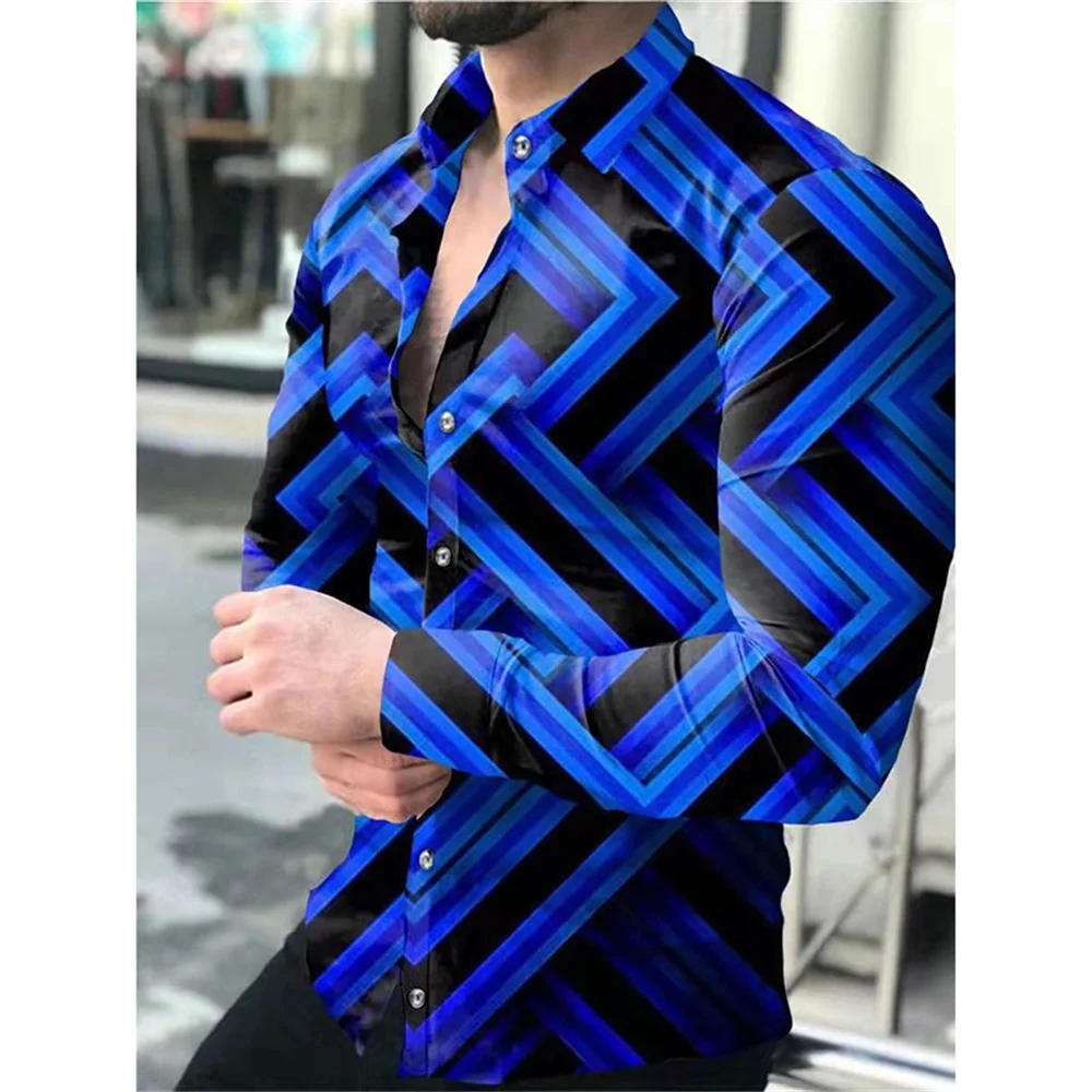 thumbnail image 1 of Camisas de primavera con estampado 3D de cuadros y flores para hombre, camisa de manga larga con solapa y botón, camisas Y2k, ropa informal ajustada a la moda, 1 of 4